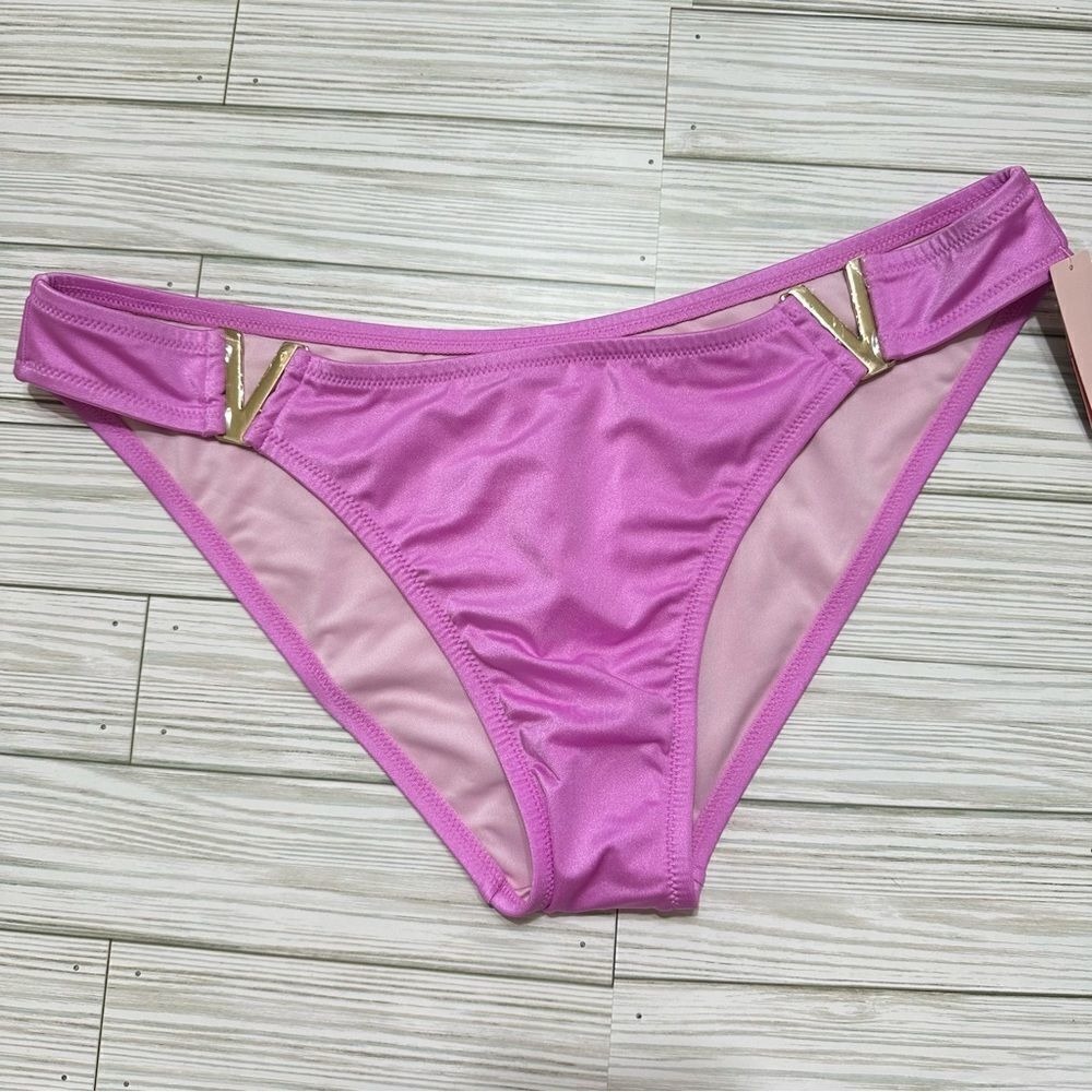 NWT‎ VICTORIA'S SECRET SWIM Bikini Bottoms Womens XL Lilac Metallic V Detail